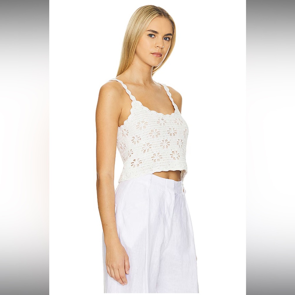 Linen and Dot Cream Crochet Crop Camisole‎ Coquette Coastal Vacation
